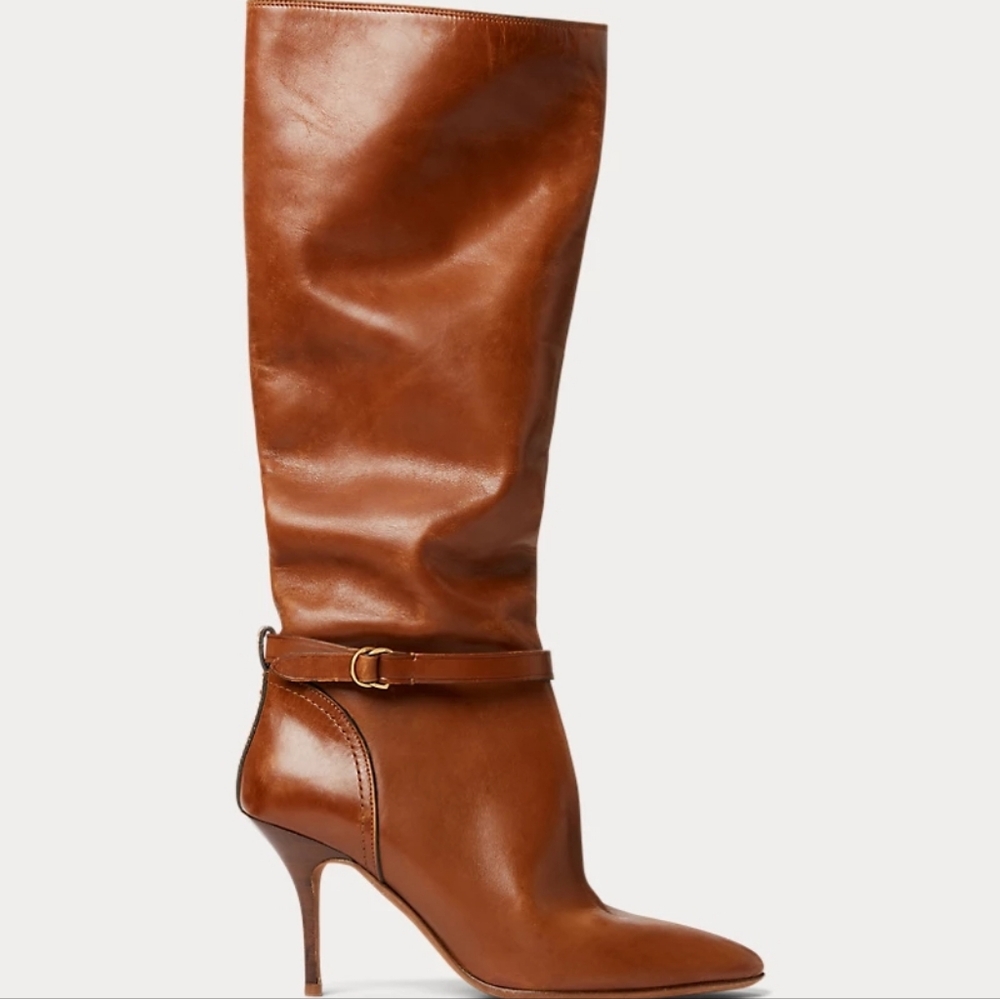 New Ralph Lauren Zoe Mid Calfskin Boot